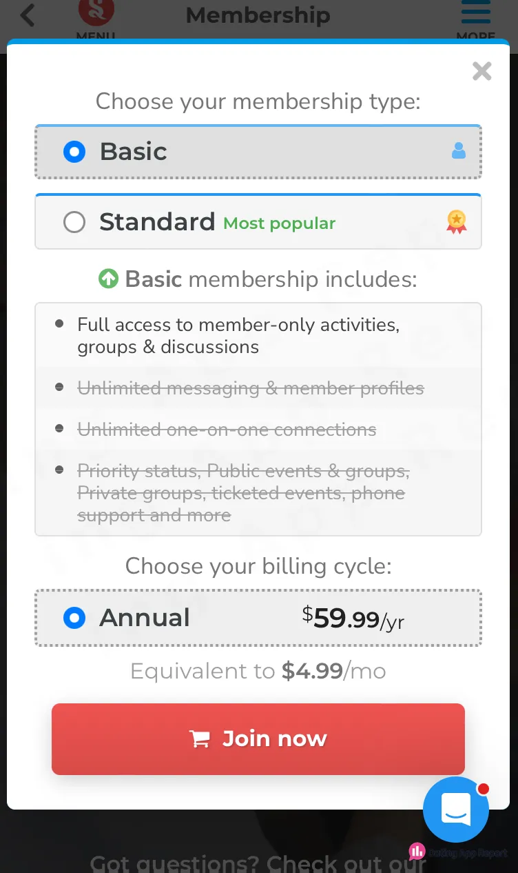 Stitch shows Basic annual membership at $59.99 per year, equivalent to $4.99 per month.