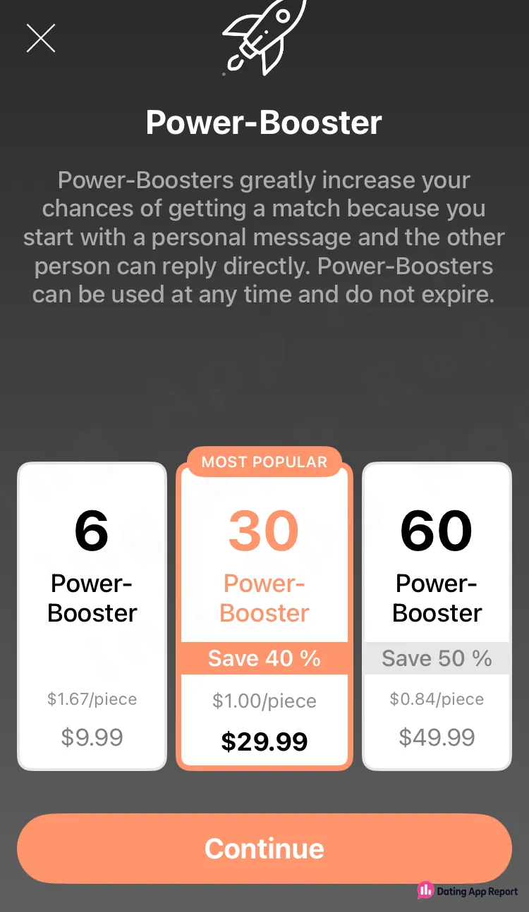 Power-Booster packs cost $9.99 for 6, $29.99 for 30 or $49.99 for 60, and the page says they never expire.