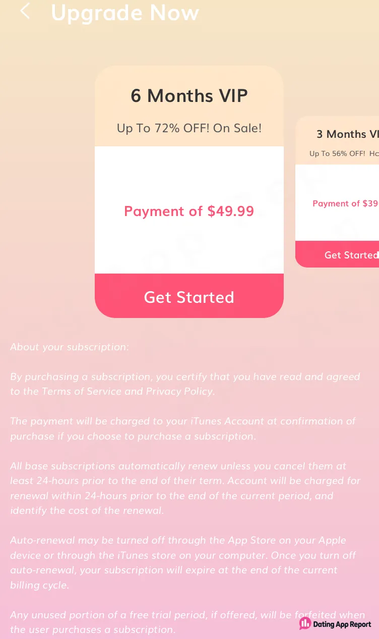 Six-month VIP offer showing a $49.99 payment.