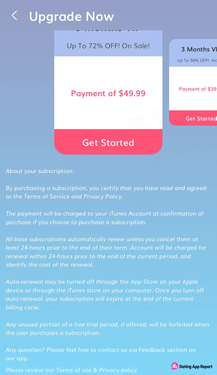 Upgrade disclosure stating that base subscriptions automatically renew unless canceled at least 24 hours before the term ends.