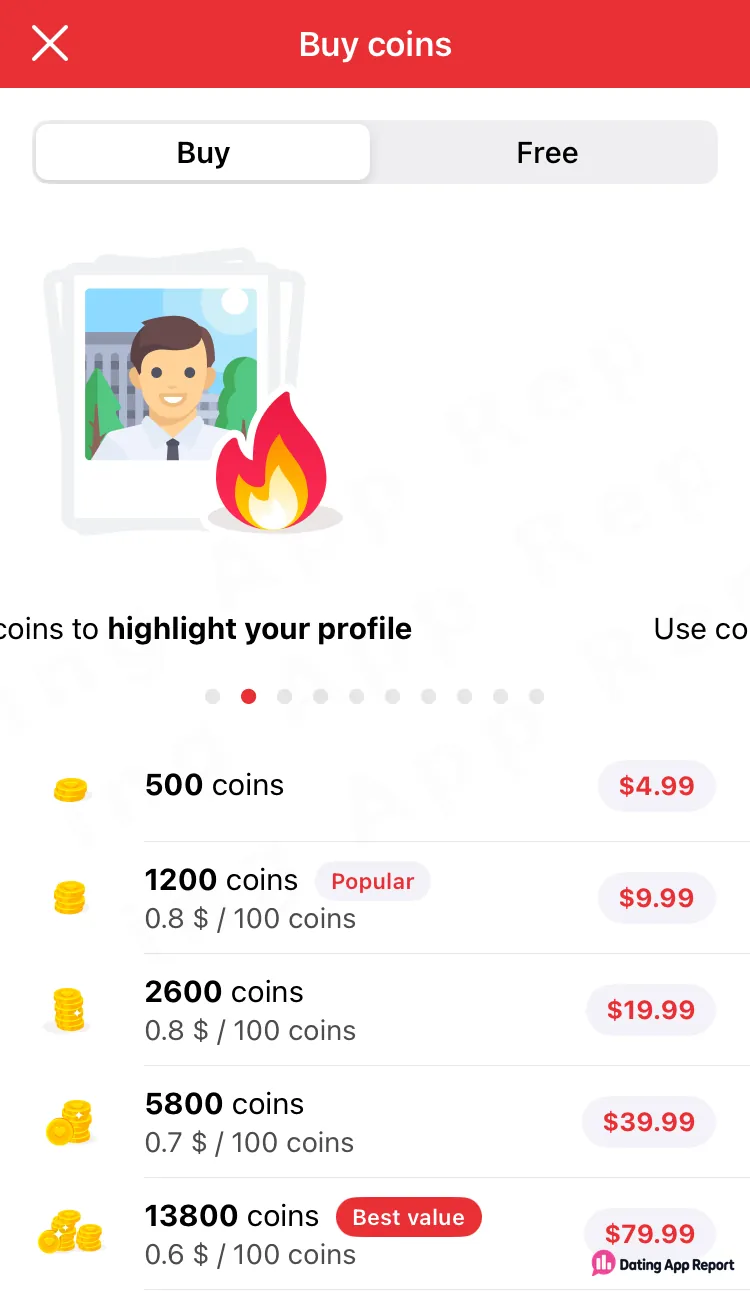 Coin store listing five packs, from 500 coins for $4.99 to 13,800 coins for $79.99.