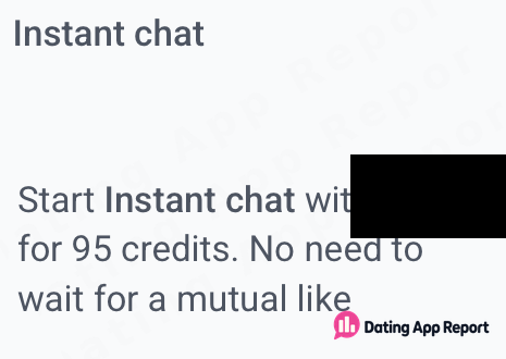 Instant chat is offered for 95 credits without waiting for a mutual like.