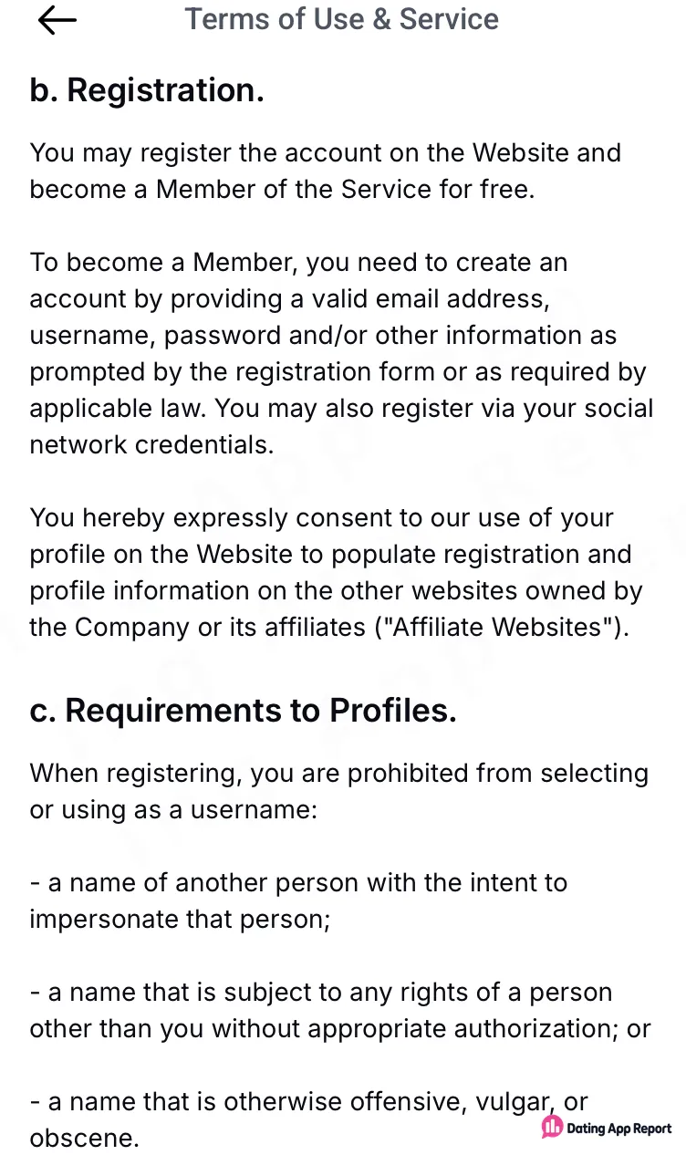 Terms say signing up is free, and your profile may be used to fill profiles on the company's affiliate sites.