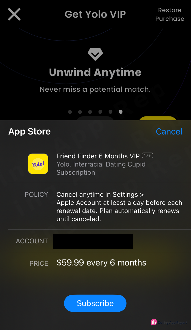App Store sheet showing a $59.99 six-month VIP subscription that automatically renews until canceled.