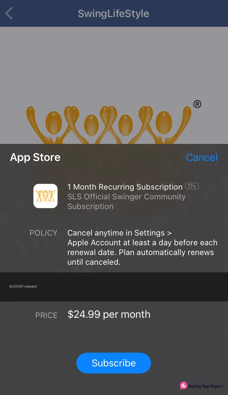 App Store sheet stating that the one-month subscription automatically renews until canceled.
