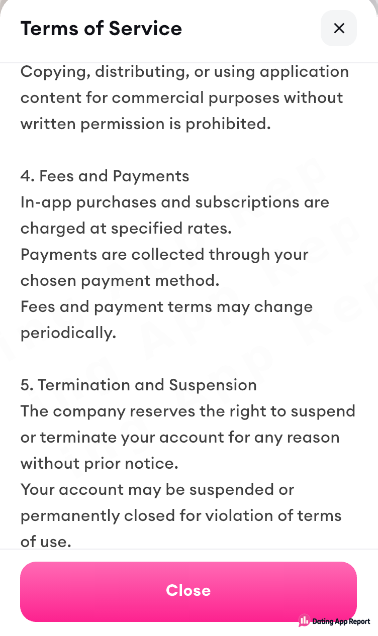 Terms stating that an account may be suspended or terminated for any reason without prior notice.