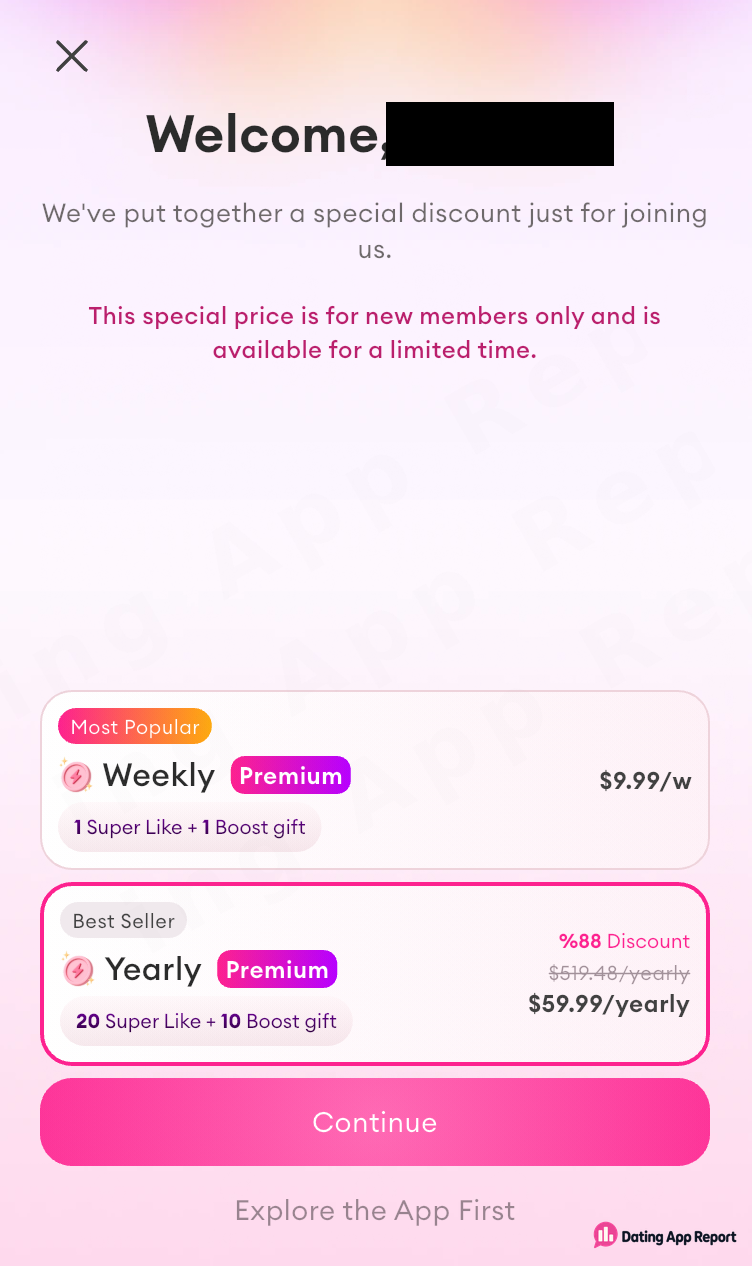 New-member Premium options listed at $9.99 weekly and $59.99 yearly.