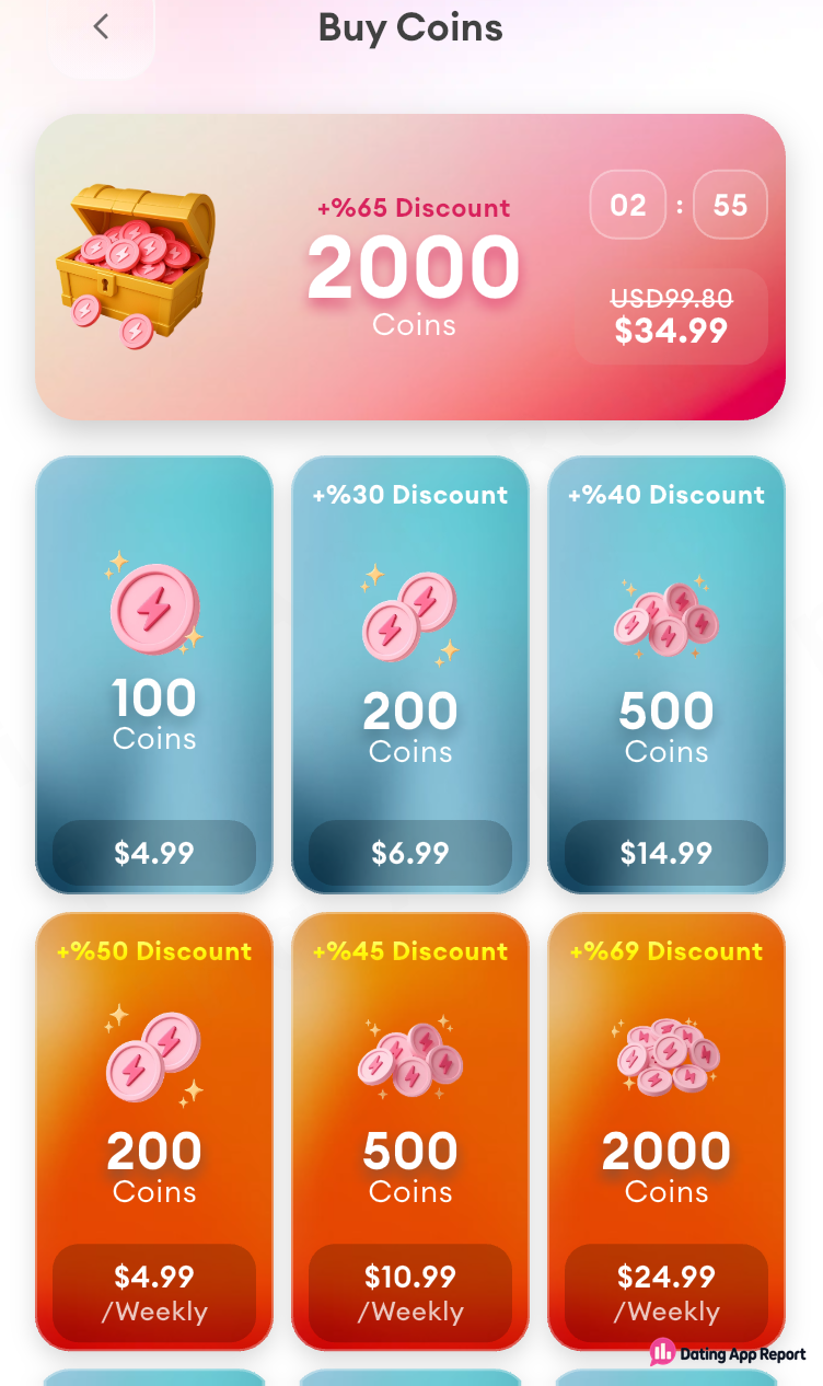 Timed offer for 2,000 coins at $34.99.