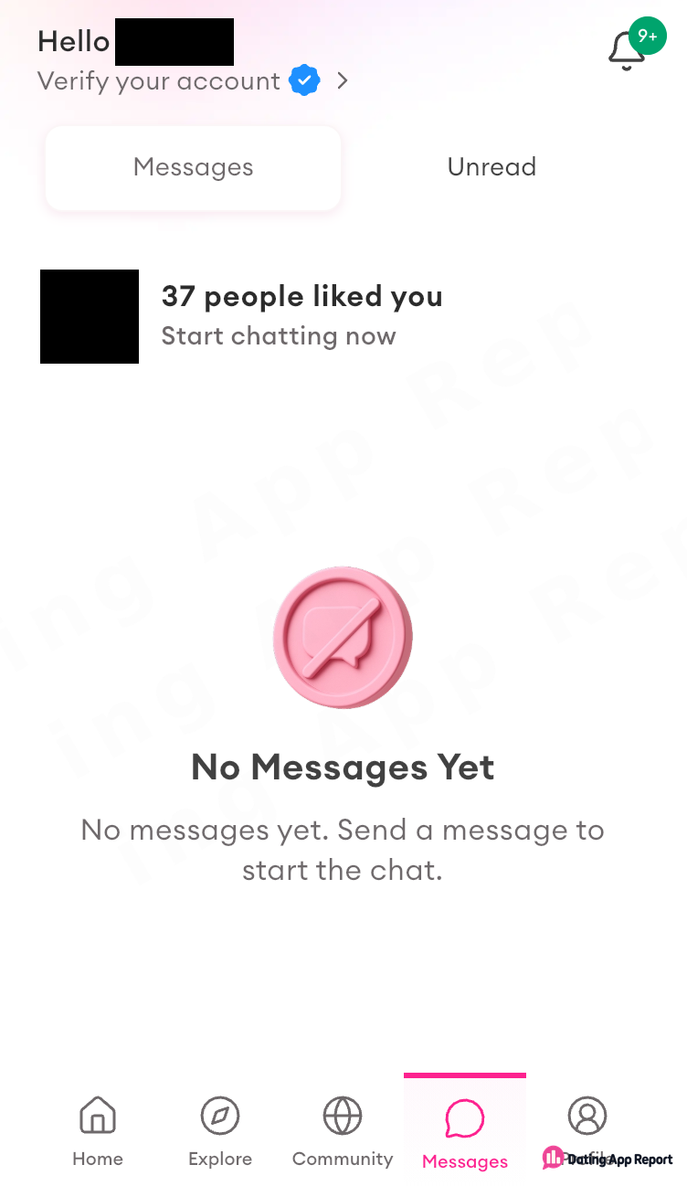 No Messages Yet with a badge reading 37 people liked you.