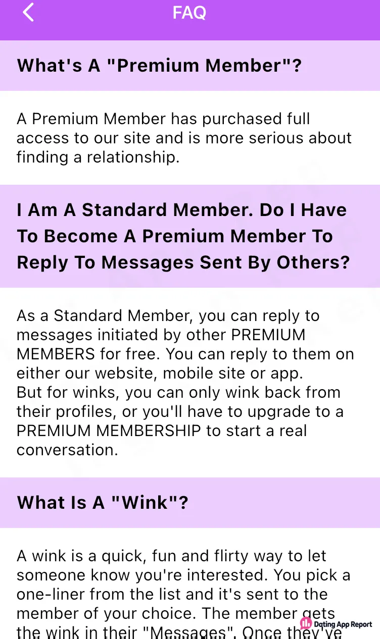 FAQ says standard members can reply free to messages from premium members, but can only wink back at winks.
