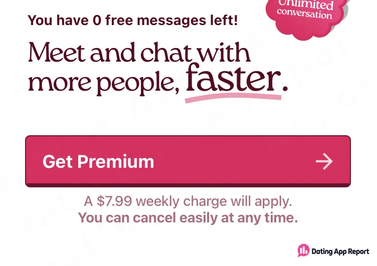 Premium upgrade prompt stating that zero free messages remain.
