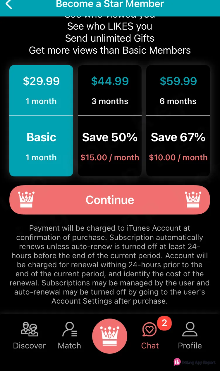 Star Membership plans: $29.99 for 1 month, $44.99 for 3 months, $59.99 for 6 months, with auto-renewal terms.
