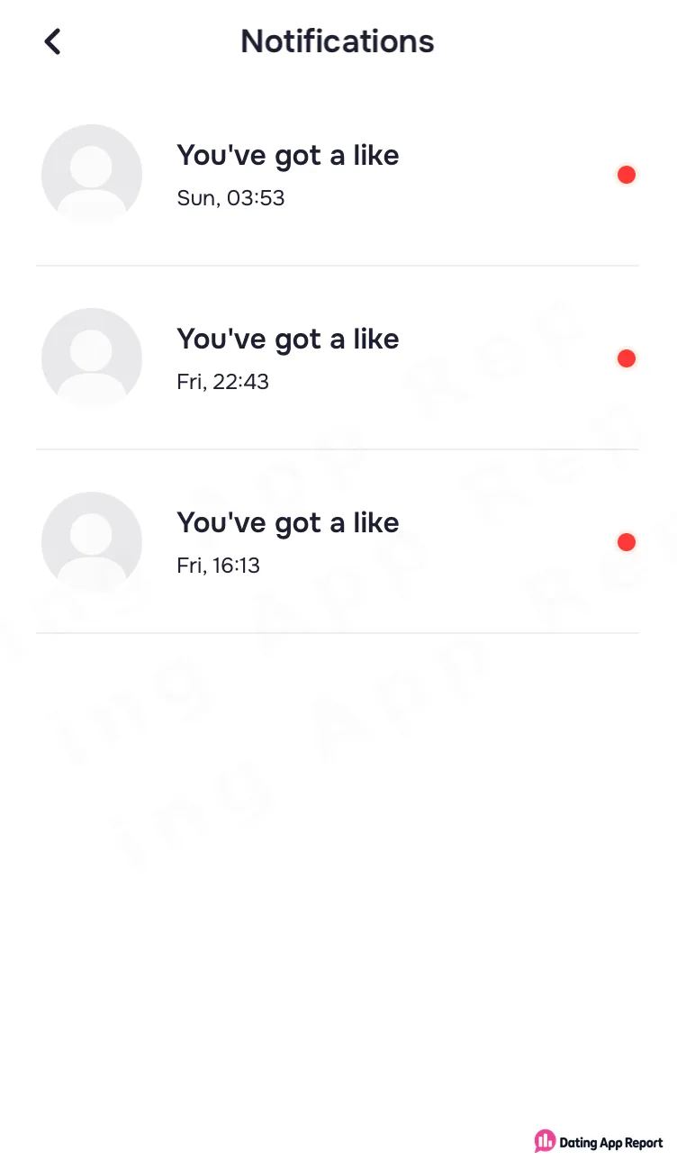 The Notifications screen displays three “You've got a like” alerts.