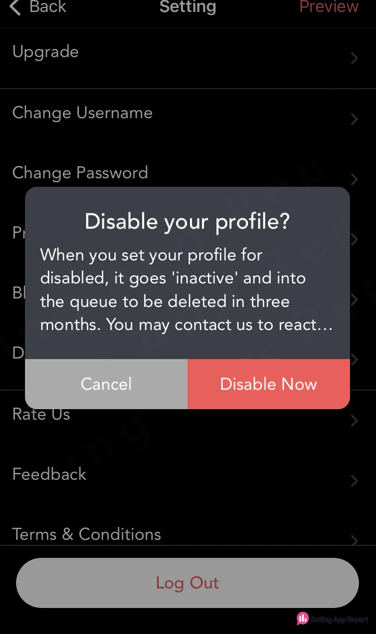 Disable-profile confirmation stating that the profile becomes inactive and is queued for deletion in three months.
