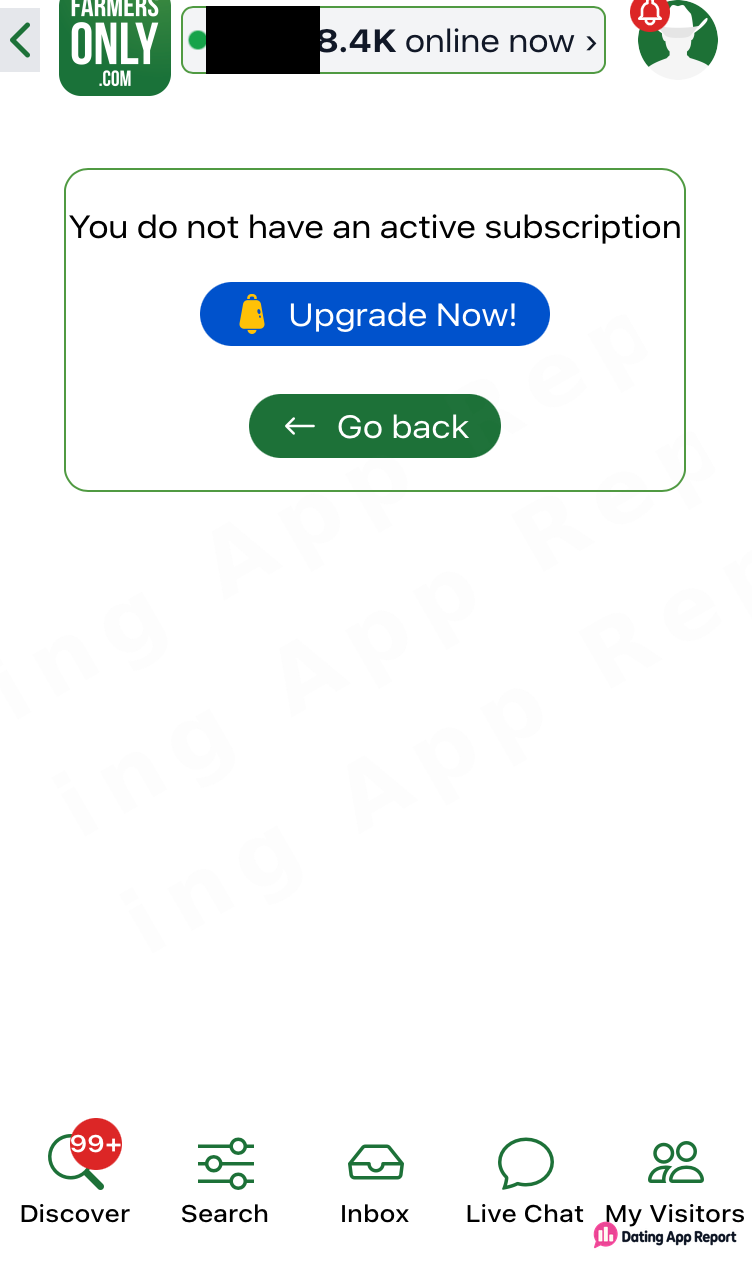 Subscription page says "You do not have an active subscription," with Upgrade Now and Go back buttons.