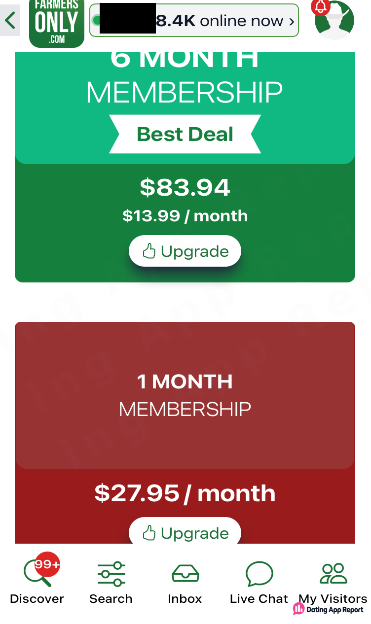 Upgrade page offering a one-month membership for $27.95 per month.