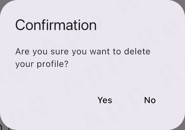 The confirmation dialog offers Yes and No options for deleting the profile.