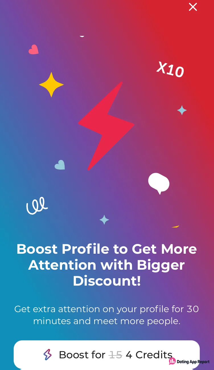 Offer for a 30-minute profile boost costing 4 credits.