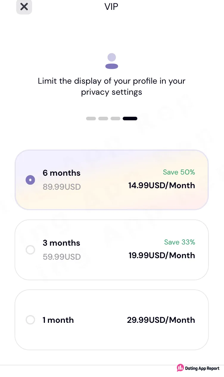 TourBar VIP plans: 6 months for 89.99 USD, 3 months for 59.99 USD, or 29.99 USD for 1 month.