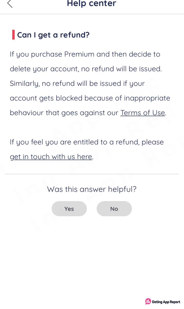 Help center refund guidance says no refund is issued after purchasing Premium and then deleting the account.