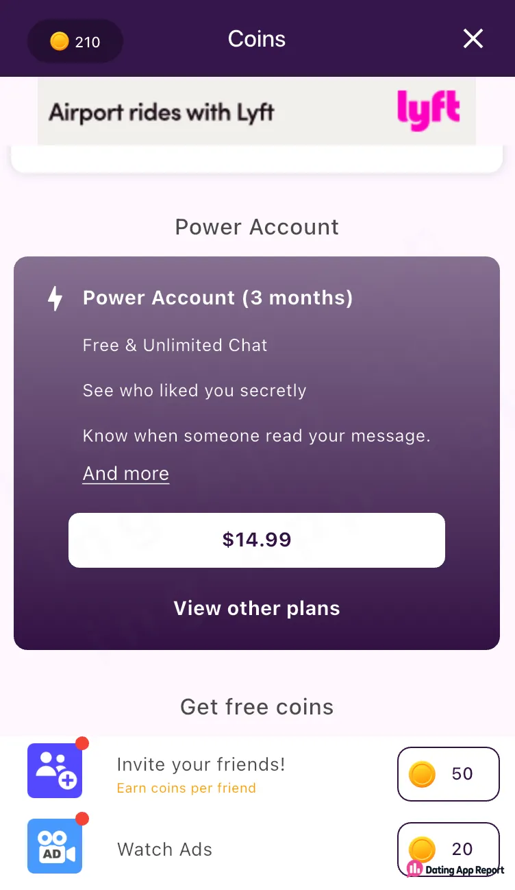Three-month Power Account offered for US$14.99 with free and unlimited chat.