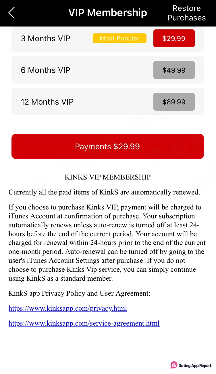 Selected three-month VIP membership priced at $29.99.