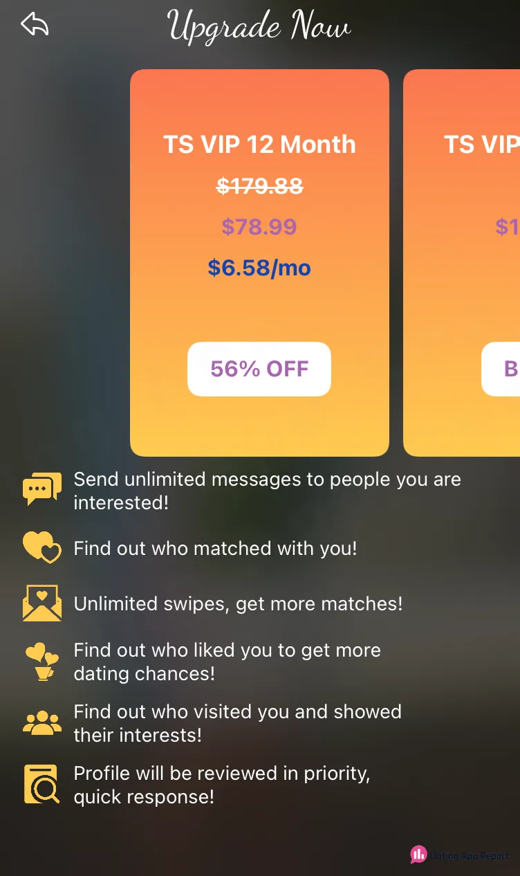 TS VIP 12-month plan displayed at $78.99, or $6.58 per month.