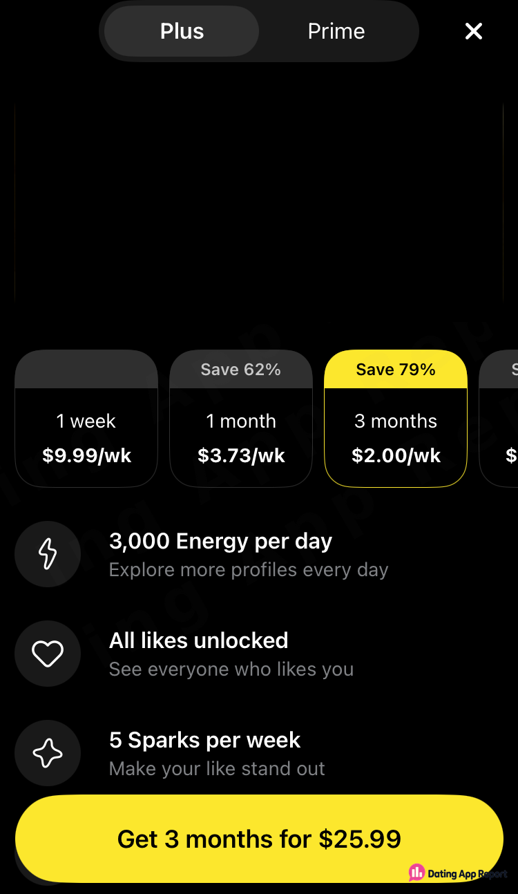 Spark Plus paywall lists 1-week $9.99/wk, 1-month $3.73/wk and 3-month $2.00/wk plans, with 3 months ($25.99) selected.