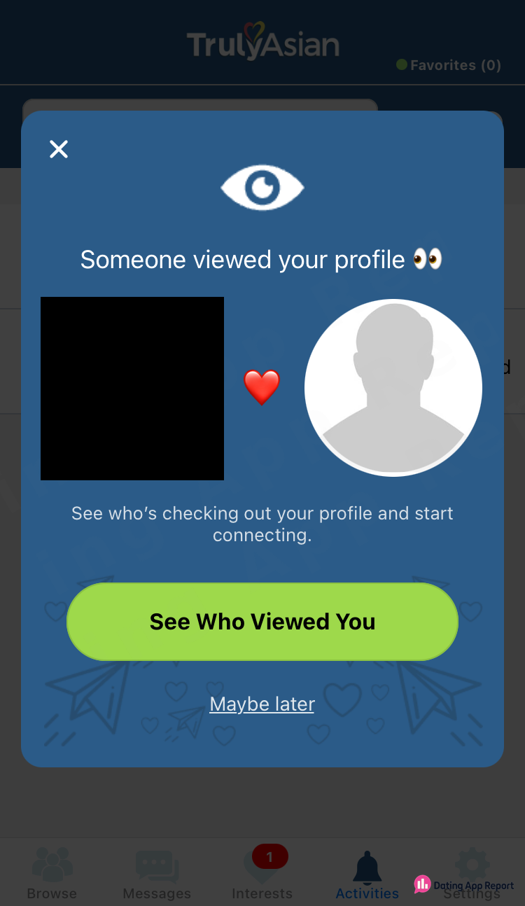 A "Someone viewed your profile" pop-up shows a redacted photo, a gray silhouette and a "See Who Viewed You" button.