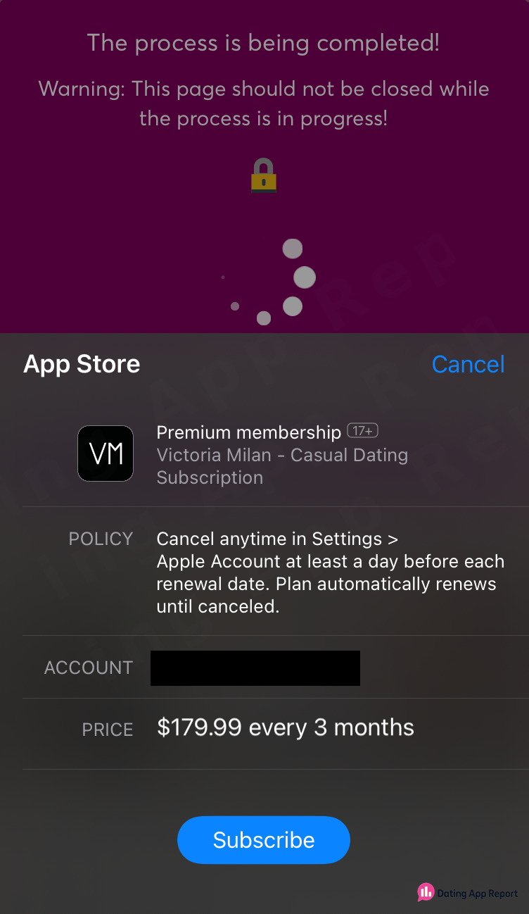 The App Store purchase sheet shows Premium membership for $179.99 every three months.