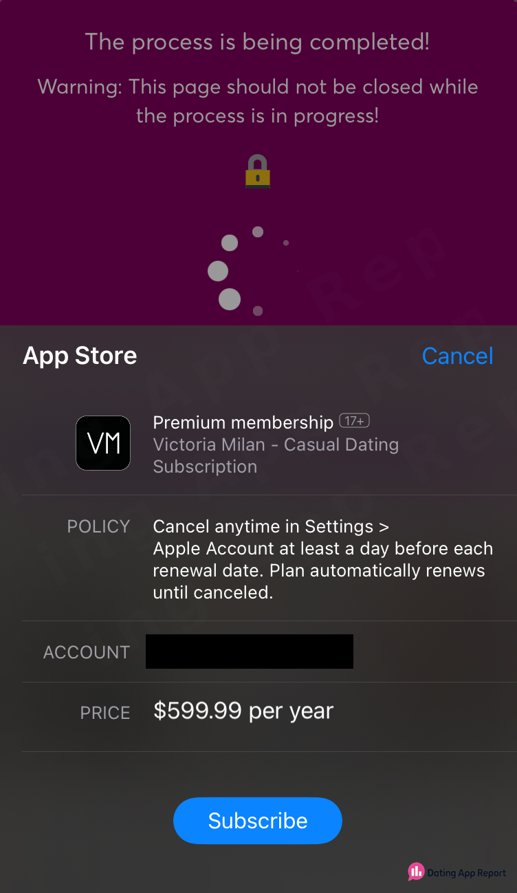 App Store sheet listing Premium membership at $599.99 per year.