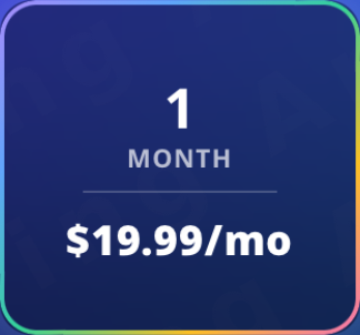 Subscription picker showing the selected one-month option at $19.99 per month.