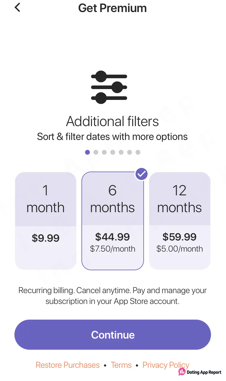 Premium costs $9.99 for one month, $44.99 for six months, or $59.99 for twelve months.