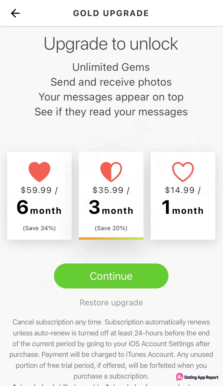 Gold upgrade options shown at $14.99 for one month, $35.99 for three months, and $59.99 for six months.