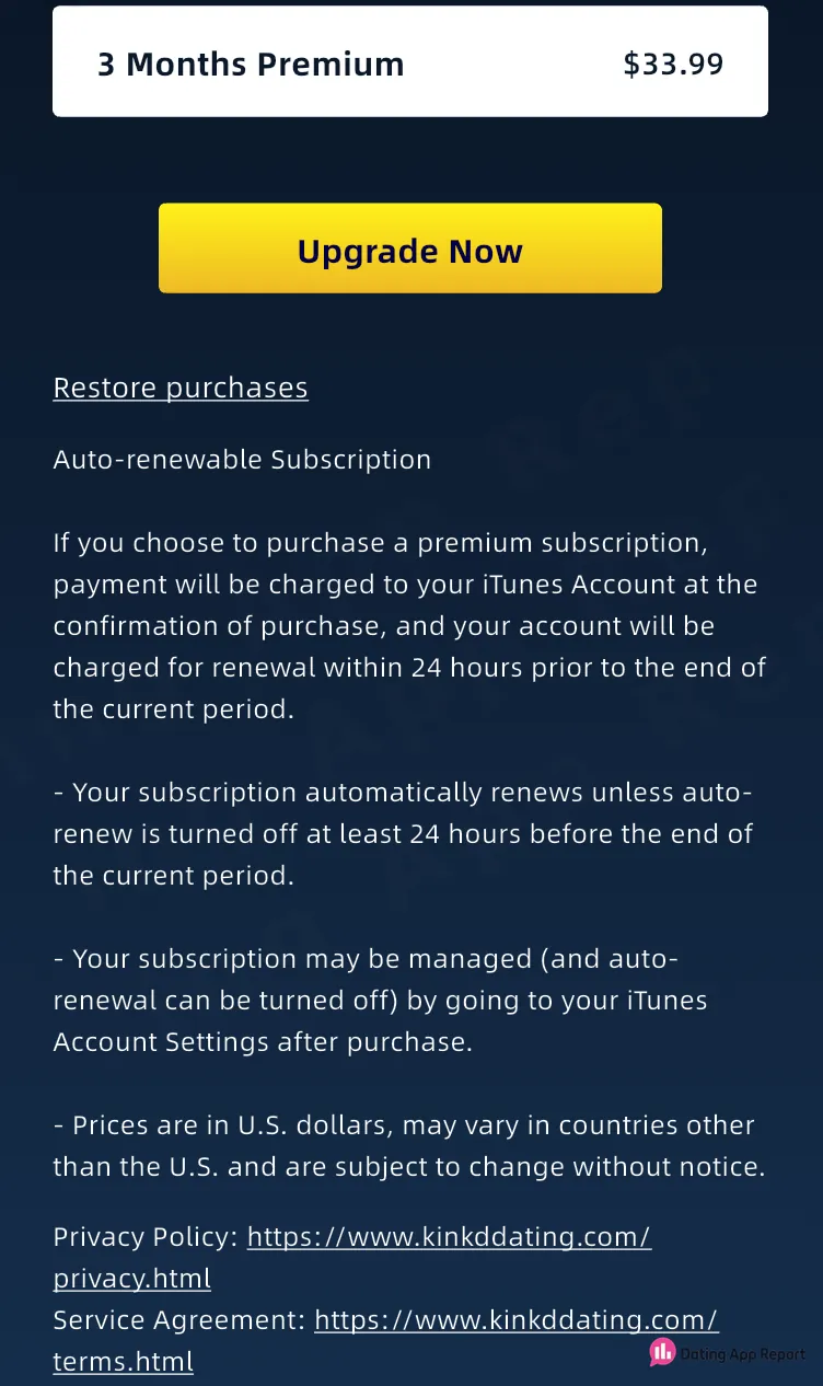 Premium terms state that auto-renew must be turned off at least 24 hours before the current period ends.